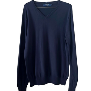 J.Crew Cotton with Cashmere V-neck sweater slim Lrg navy blue casual minimalist